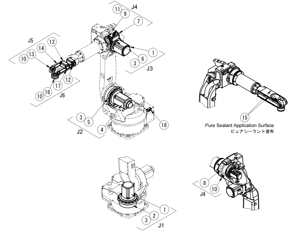OTC焊接机器人FD-V8L的零部件配置图