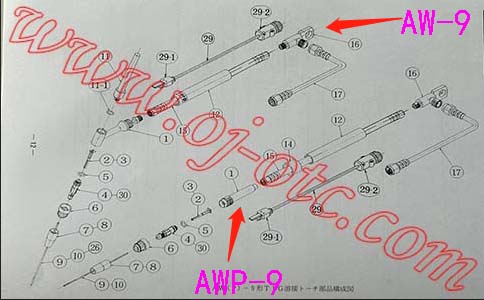 OTC氩弧焊枪AWP-9和AW-9分解图